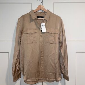 New Lauren Ralph Lauren Tan Satin Button-Up Shirt